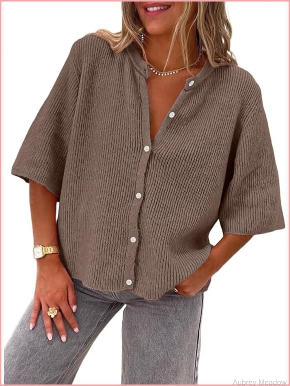 Cropped Short Sleeve Cardigan Sweater Button Up Crewneck Y2K Tops